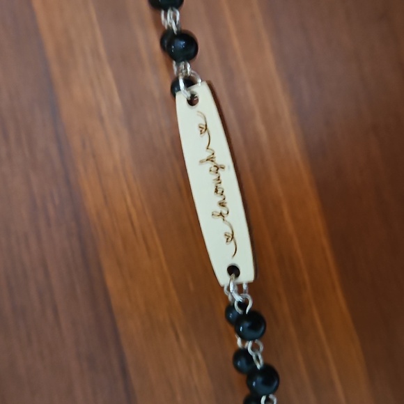 Silver and Black Beaded Pendant Necklace With Intricate Design - Picture 3 of 5